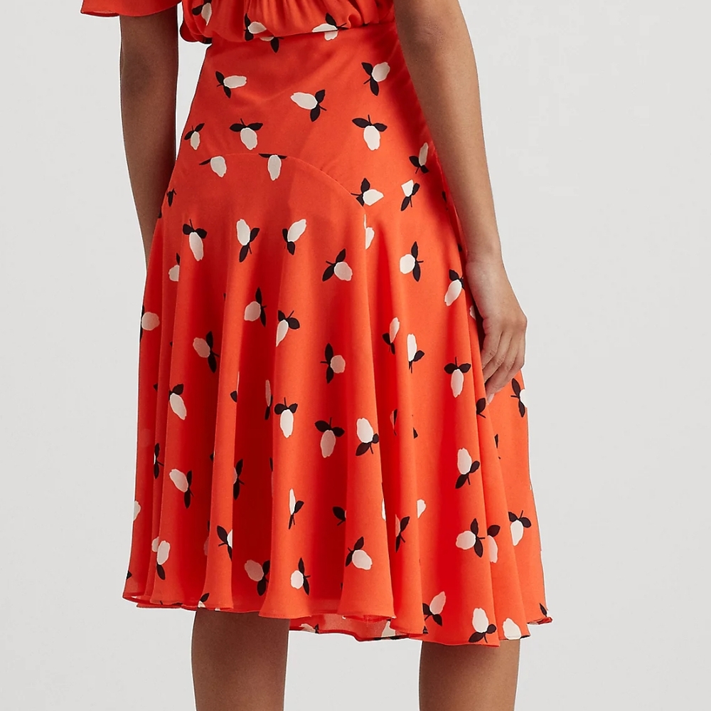 NWT Lauren Ralph Lauren Light Red Poppy Floral Georgette A-Line Midi Skirt 2 - Picture 3 of 8